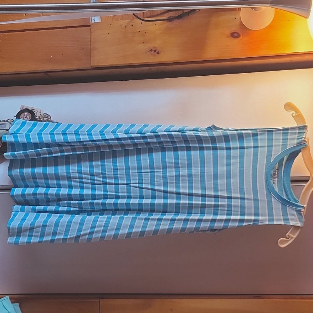 Blue and White Striped Sleeveless Dress